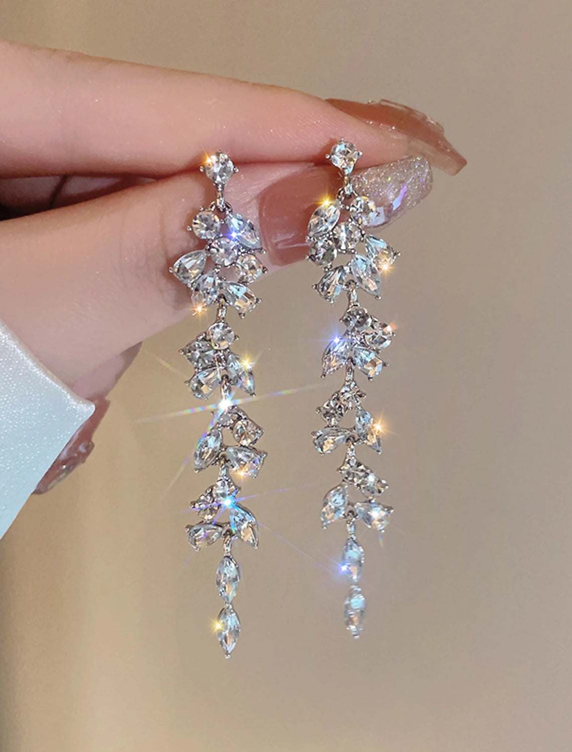 Silver tassel fringe drop earring for women.