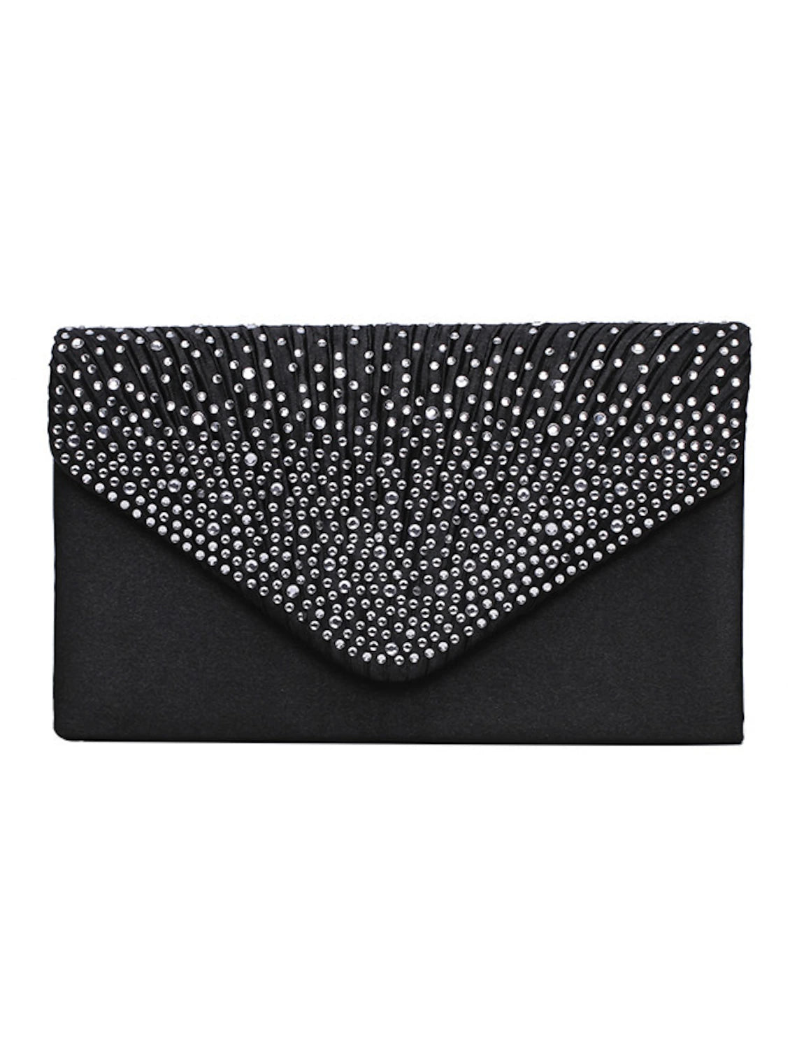 Women's tri-fold glitter clutch bag with crystal rhinestones.