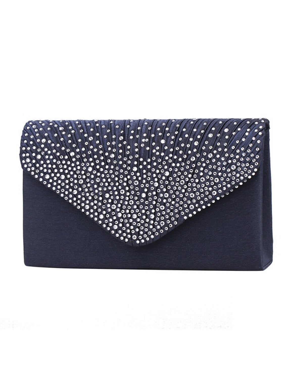 Tri-fold clutch bag with a radiant glitter finish.