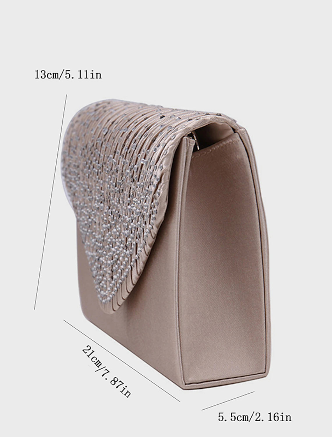 Close-up of the glitter and rhinestone texture on a tri-fold clutch.