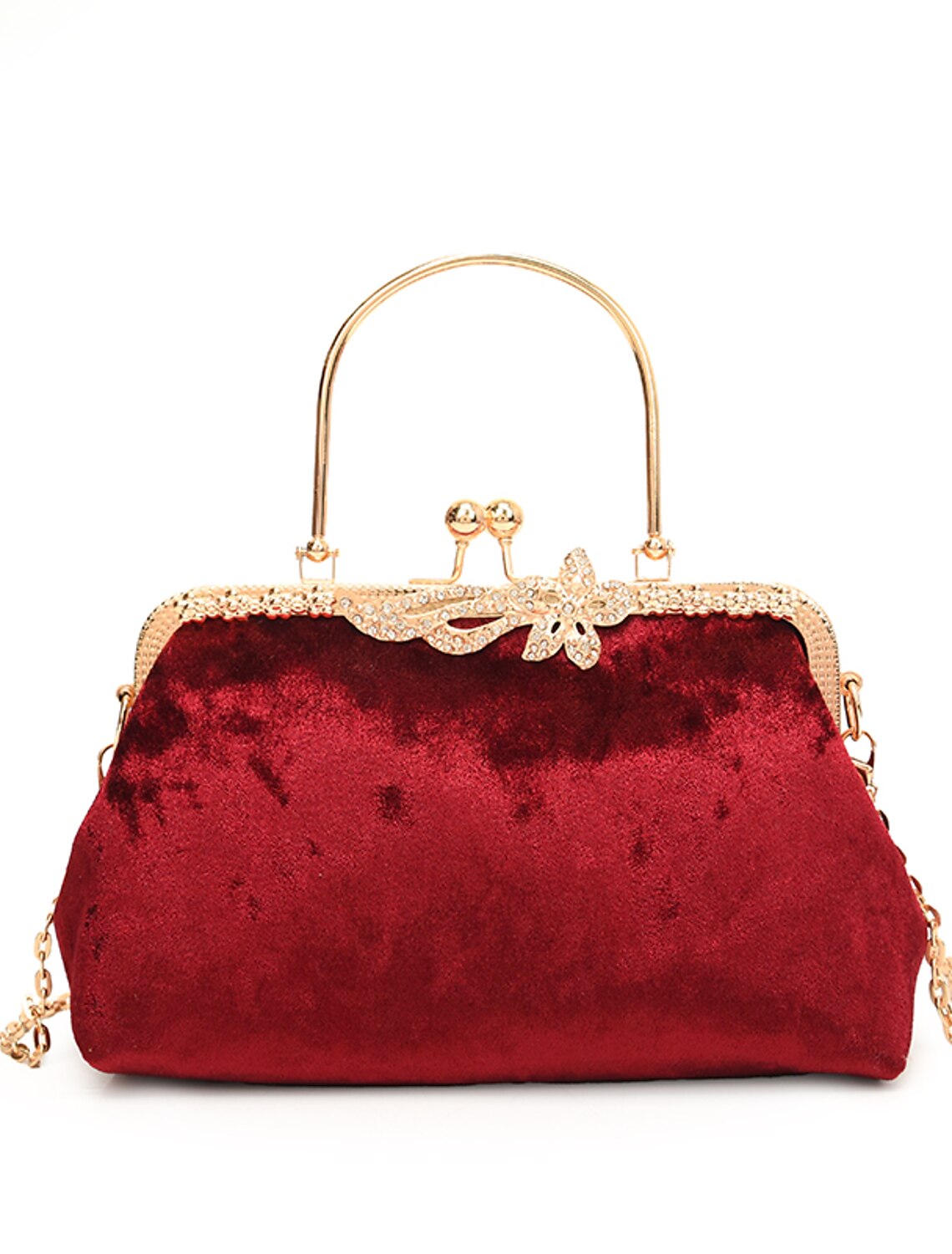 Front view of the dark velvet dome evening bag.