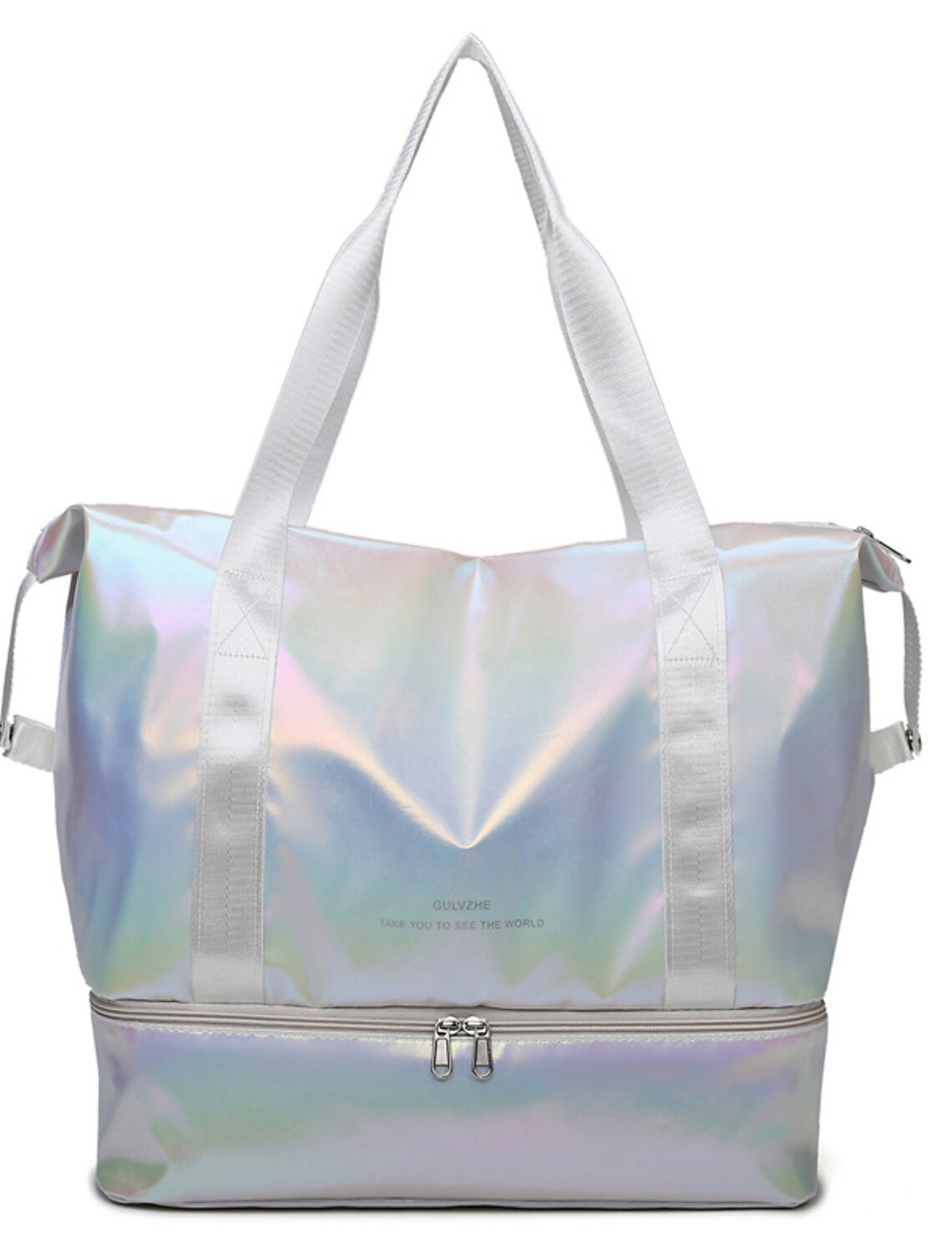 Women's waterproof duffle crossbody bag in yellow, showing the main compartment.