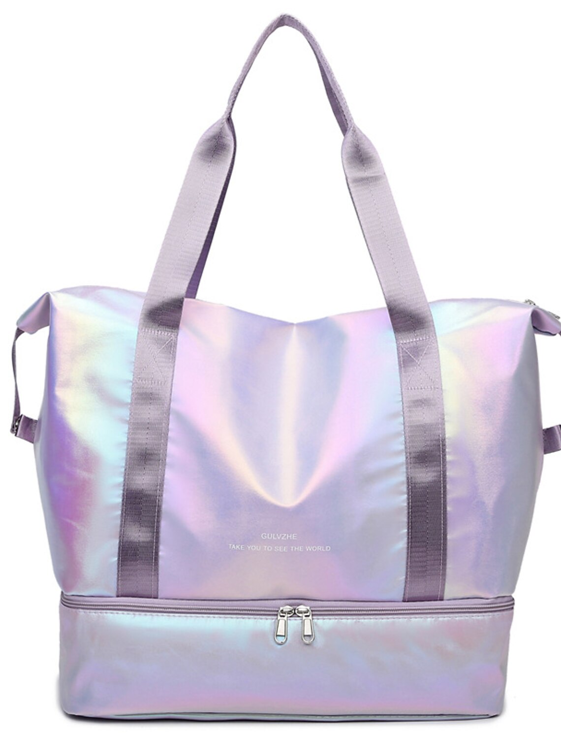 Women's waterproof duffle crossbody bag in pink, showing the main compartment.