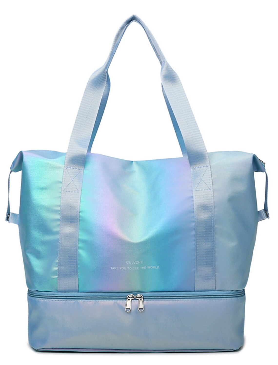 Women's waterproof duffle crossbody bag in white, showing the main compartment.