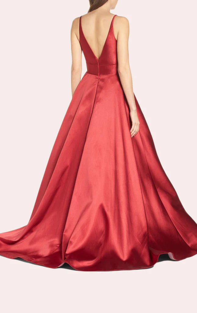 Träger V-Ausschnitt Ballkleid Satin Ballkleid