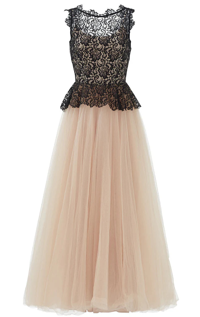 Neck Lace Tulle Long Prom Dress Ball Gown