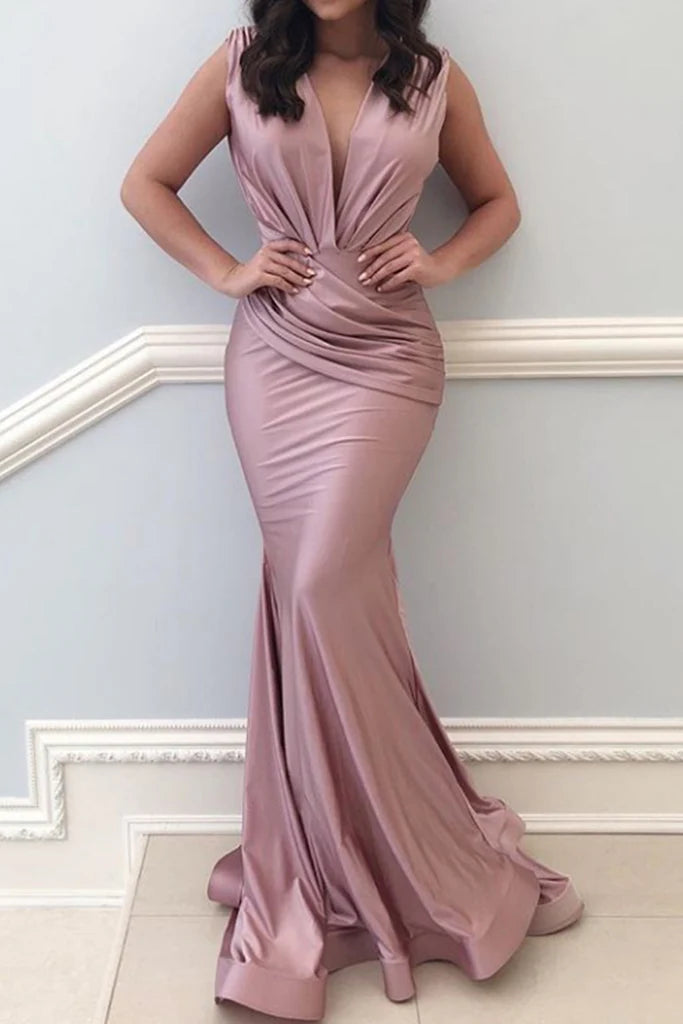 Mermaid Deep V Neck Jersey Long Prom Dress