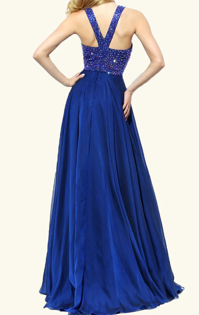 Elegant Halter Crystals Chiffon Long Prom Dress