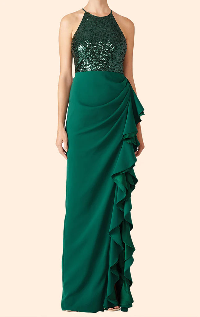 Halter Sequin Chiffon Long Prom Dress