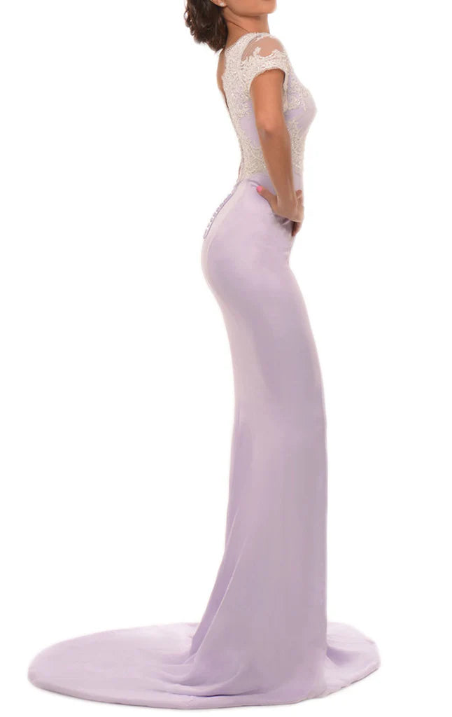 Mermaid Sleeves Lace Jersey Prom Dress Sexy Formal Gown