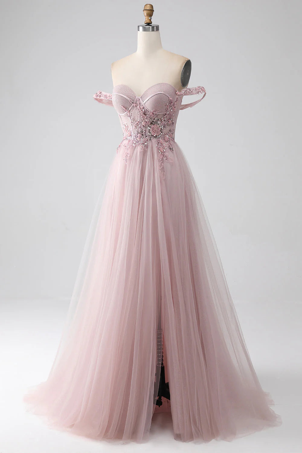 A Line Beaded Prom Dress with Slit