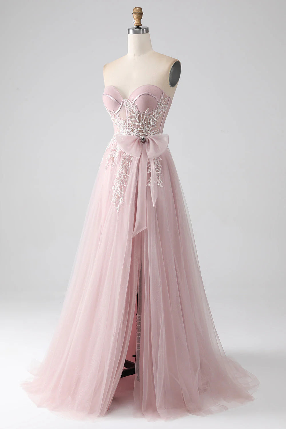 A Line Strapless Tulle Prom Dress