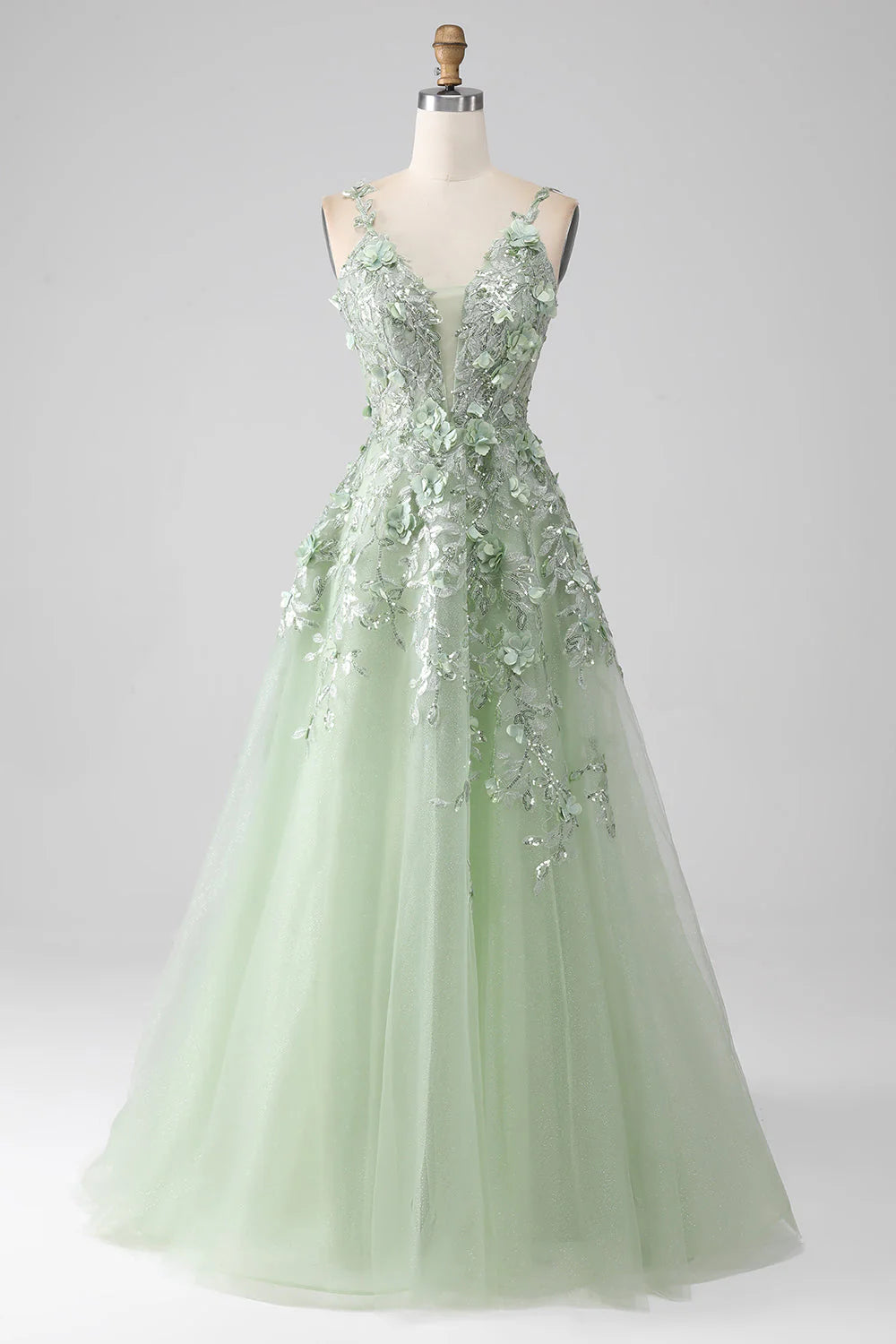 A-Line Long Corset Prom Dress with Flowers