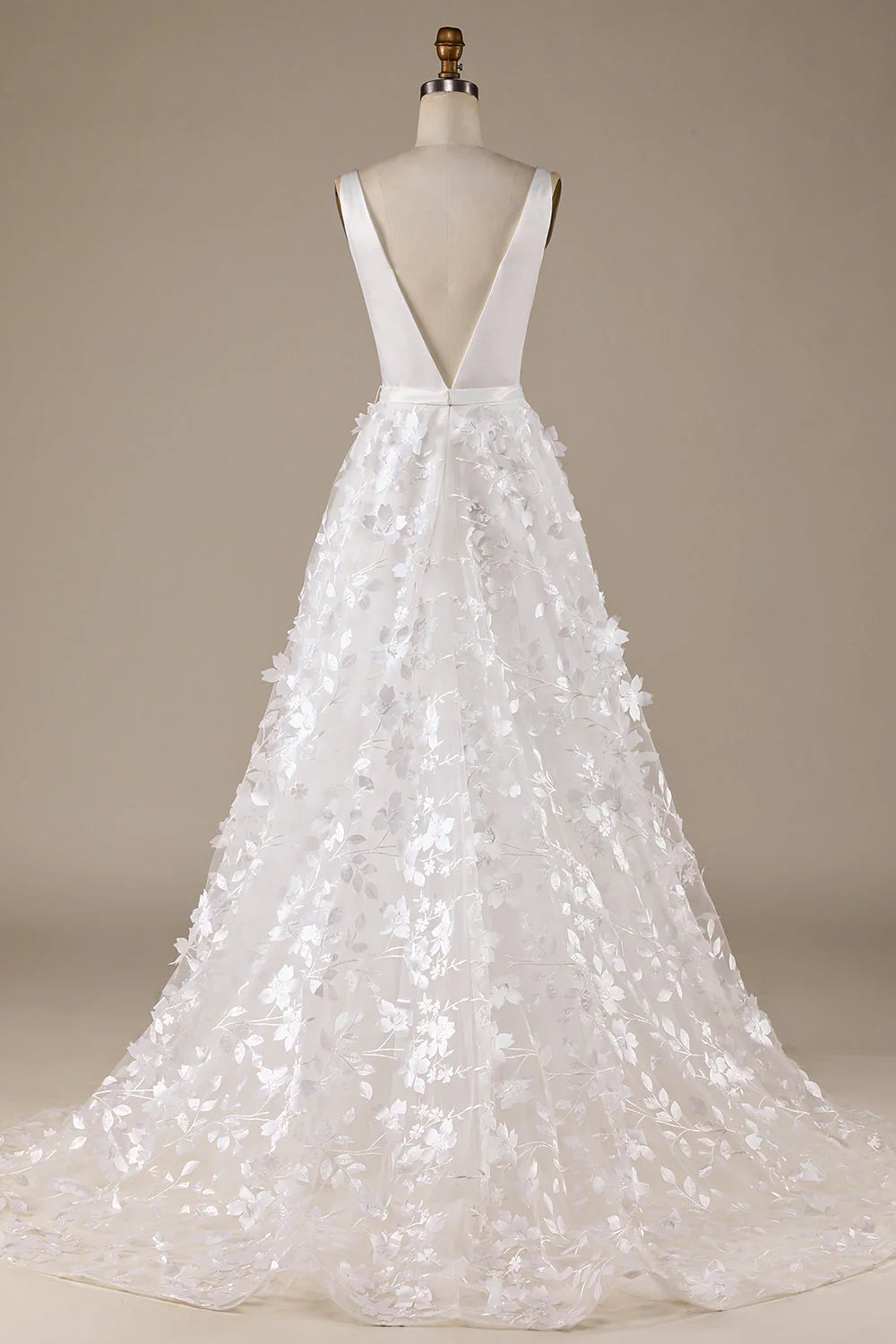 A-Line V-Neck Wedding Dress with 3D Flowers