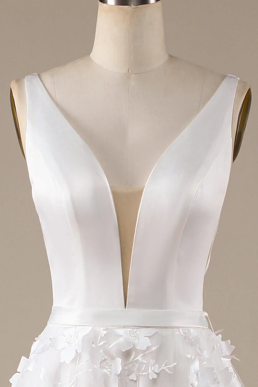 A-Line V-Neck Wedding Dress with 3D Flowers