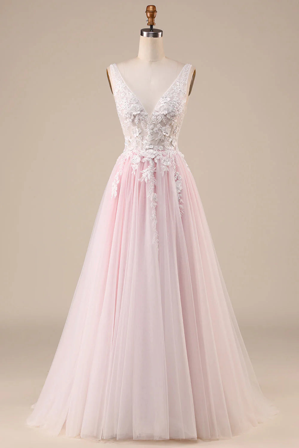 A-Line Tulle Sweep Train Wedding Dress