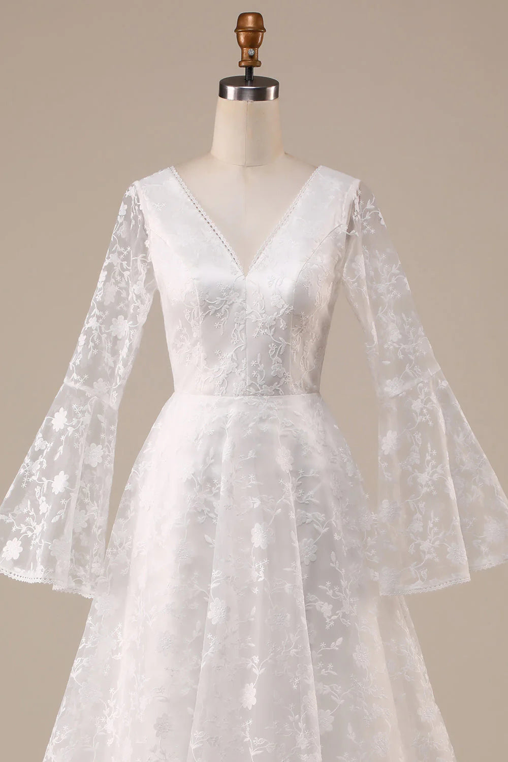 A-Line Wedding Dress Lace Flare Sleeves