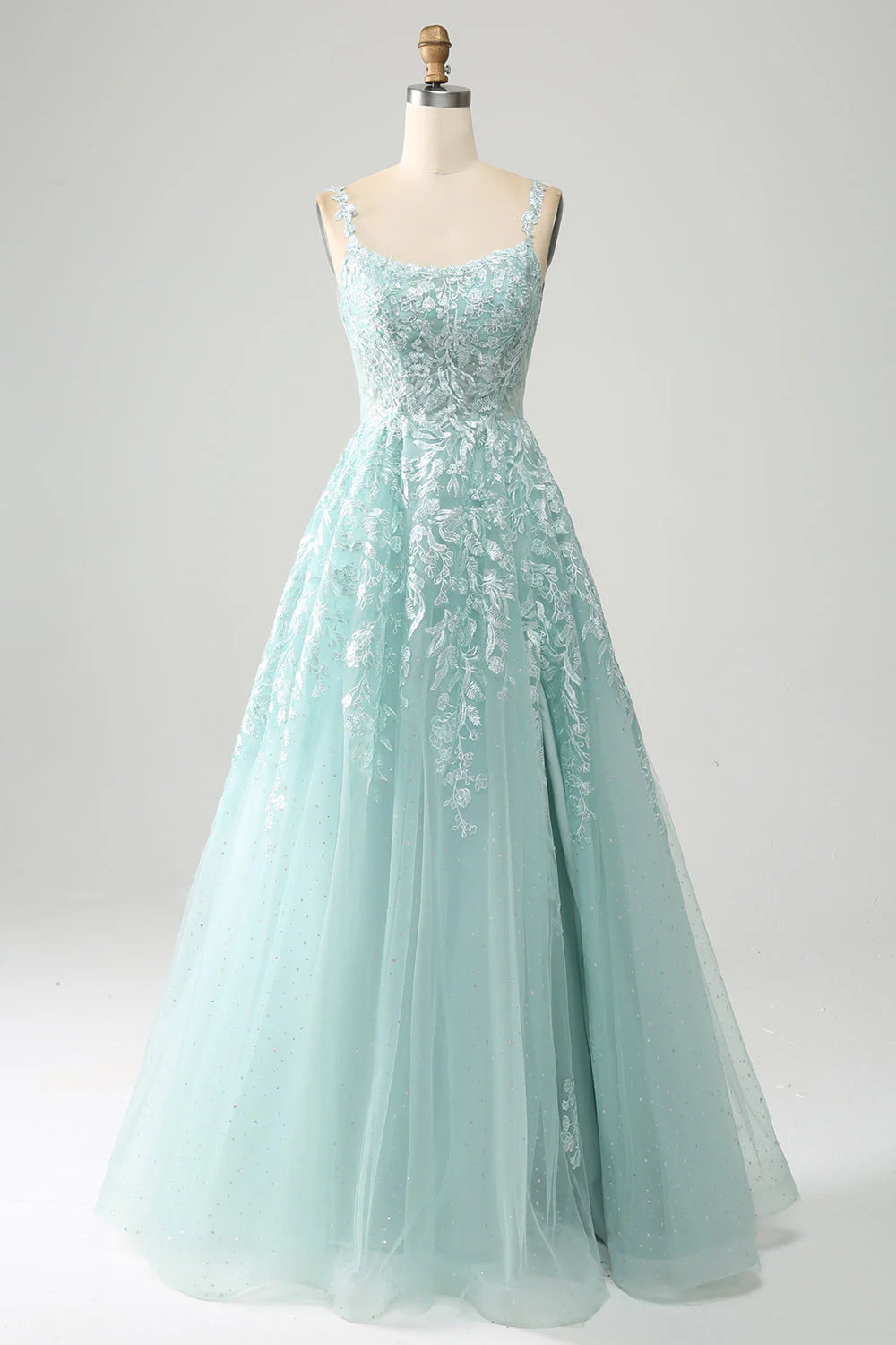 A-Line Tulle Long Prom Dress with Lace