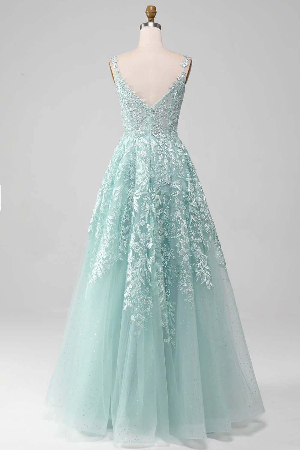 A-Line Tulle Long Prom Dress with Lace