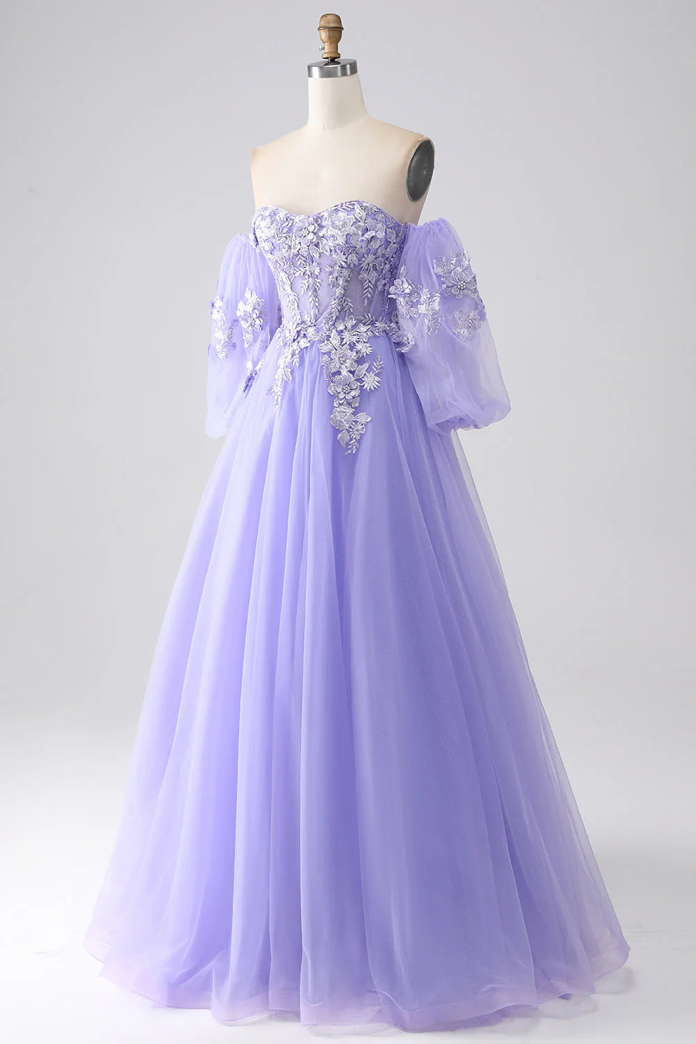 A-Line Strapless Tulle Long Prom Dress with Sleeves