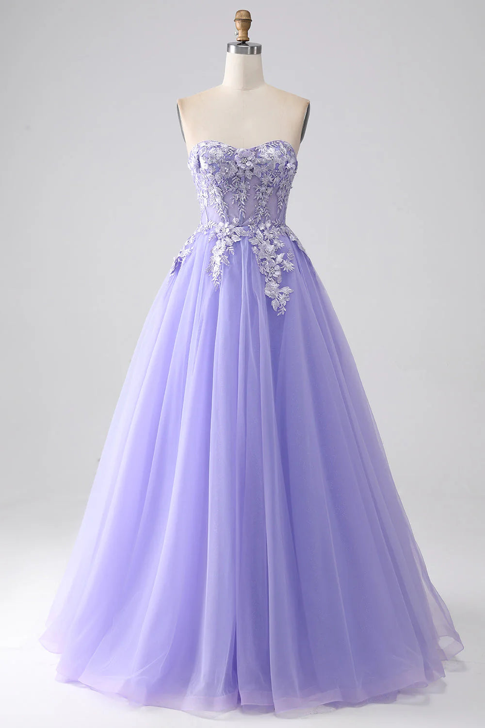 A-Line Strapless Tulle Long Prom Dress with Sleeves