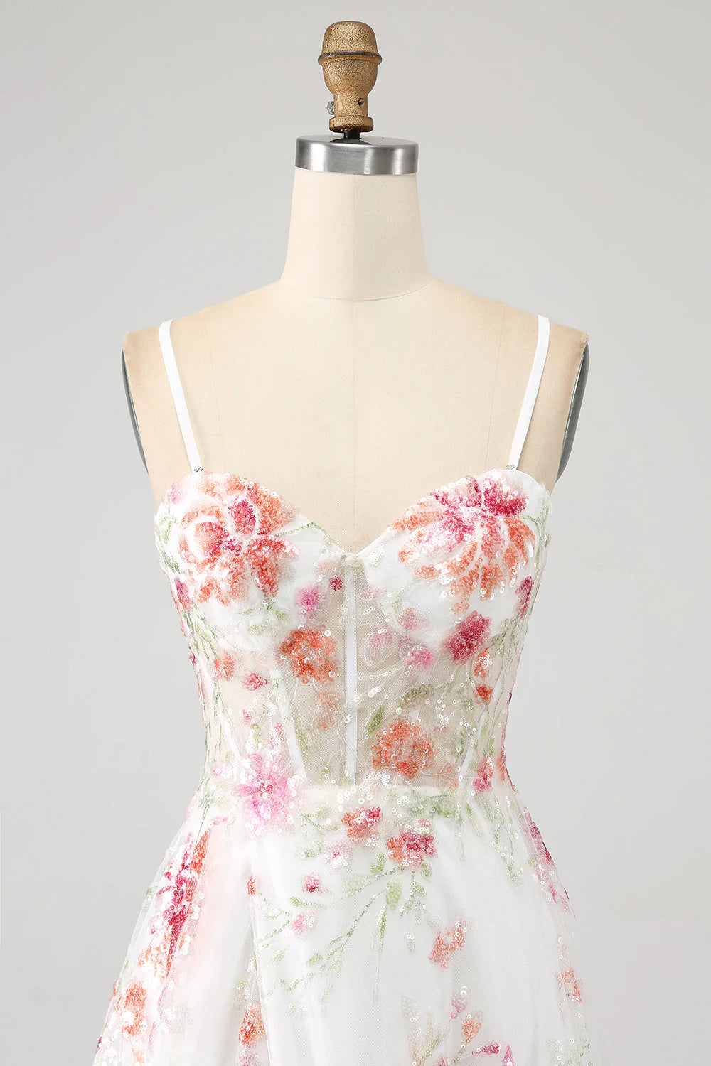 Long Corset Prom Dress with Slit Flower Embroidered