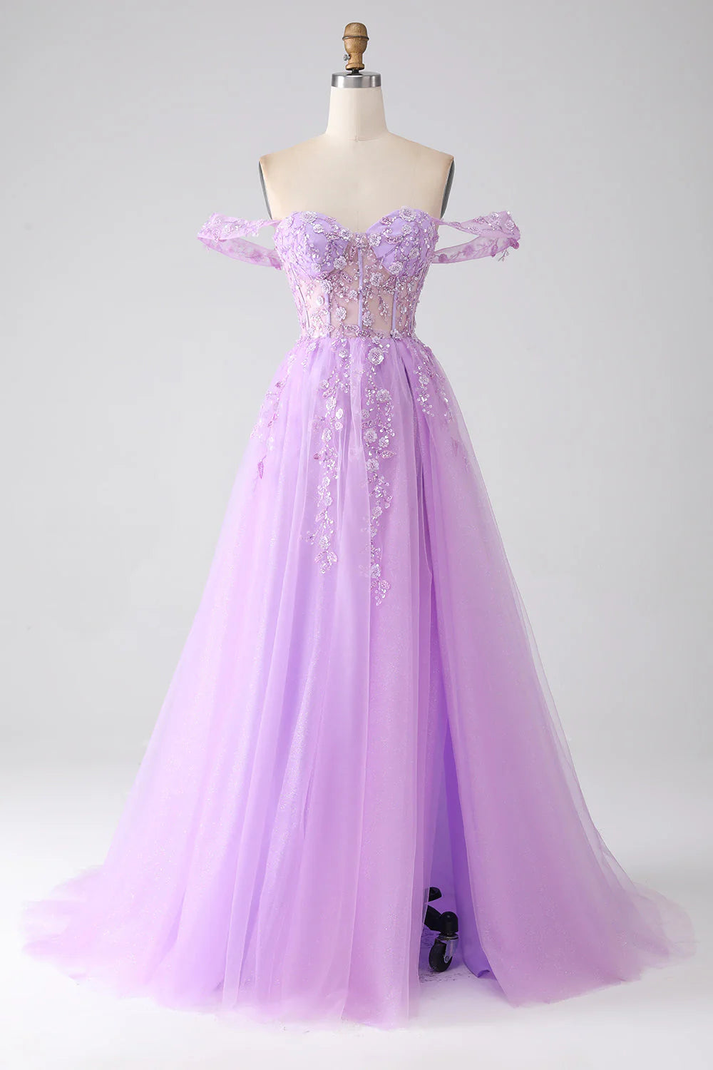 A-Line Off The Shoulder Beaded Corset Prom Dress