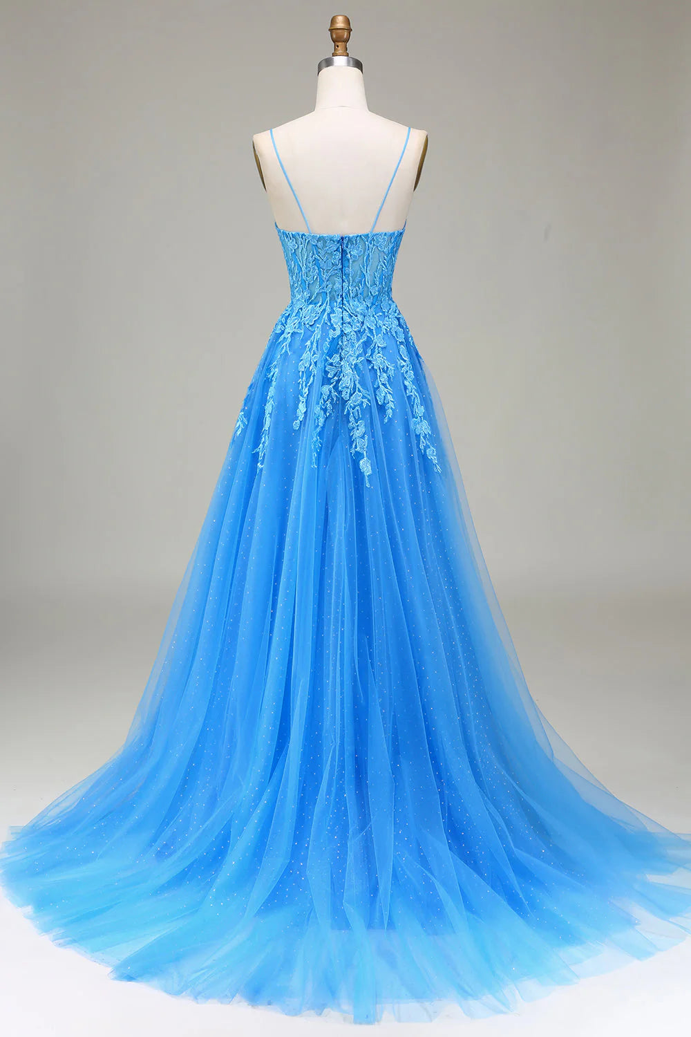 A-Line Spaghetti Straps Tulle Prom Dress With Appliques