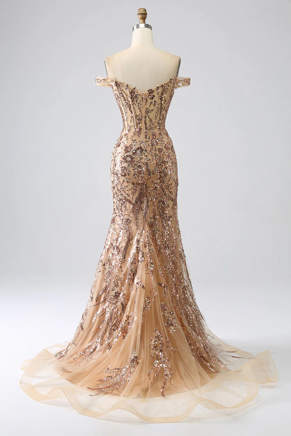 Mermaid Off The Shoulder Corset Prom Dress with Slit