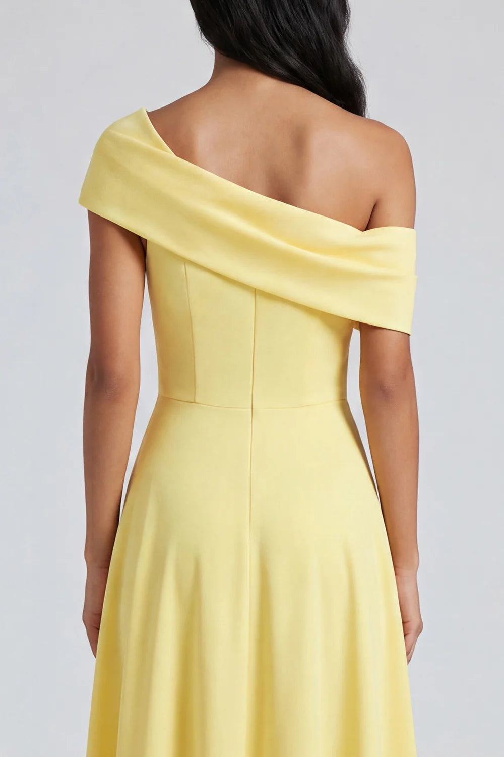 Yellow One Shoulder Prom Dress With Draped Neckline And High Slit A Line Formal Prom Dress