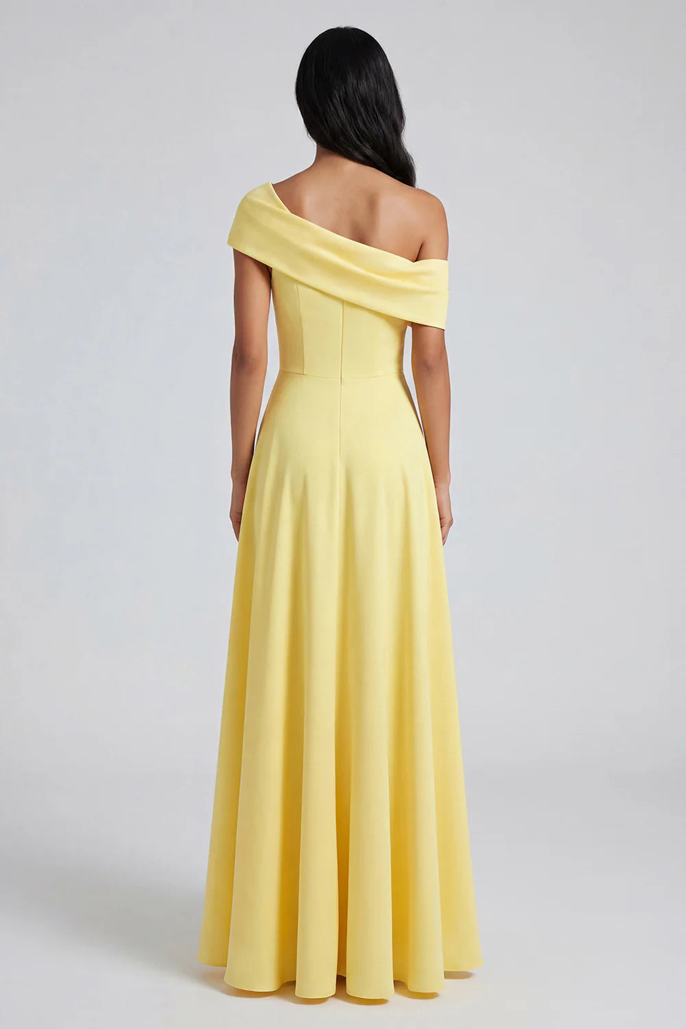 Yellow One Shoulder Prom Dress With Draped Neckline And High Slit A Line Formal Prom Dress