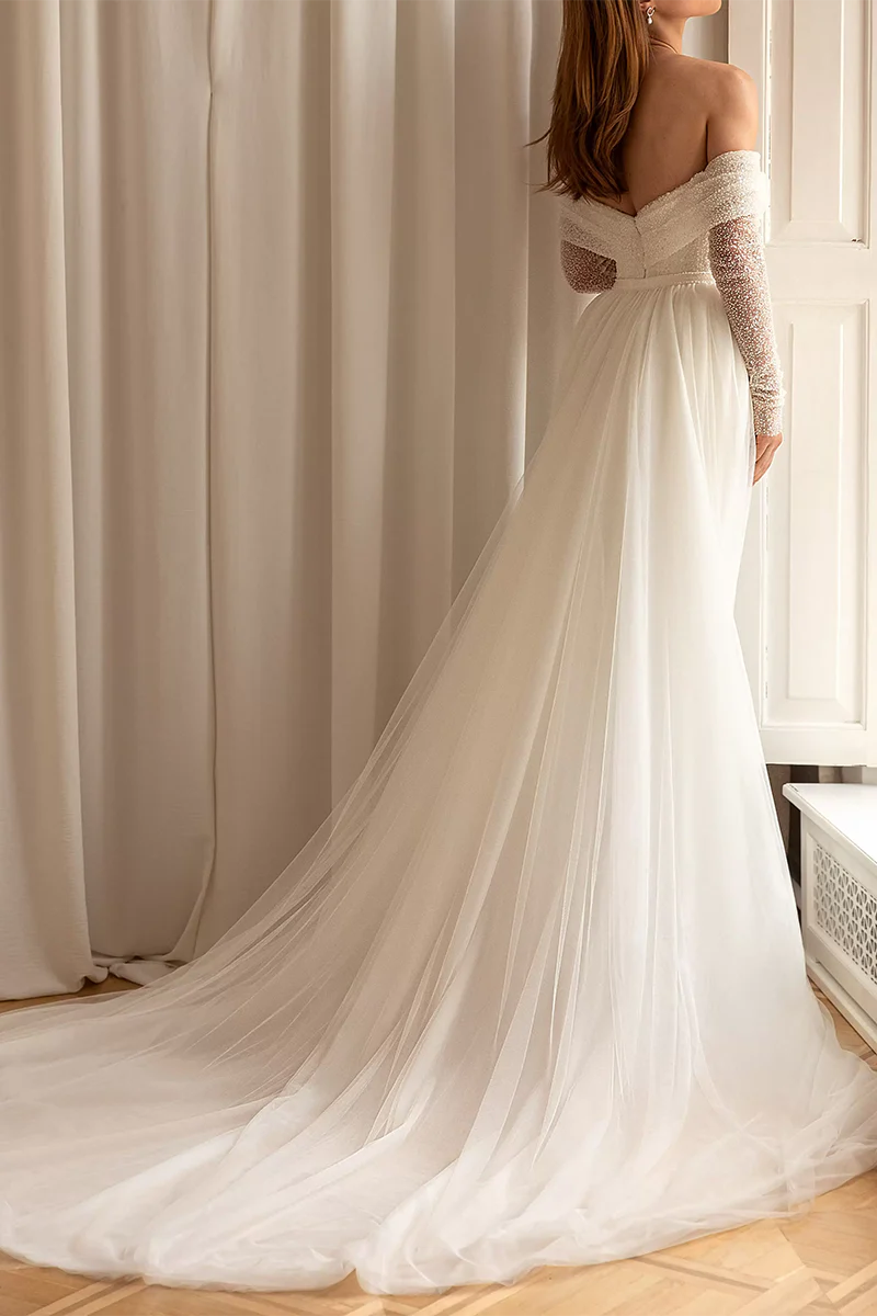 Sheath/Column Off Shoulder Long Sleeves Wedding Dress