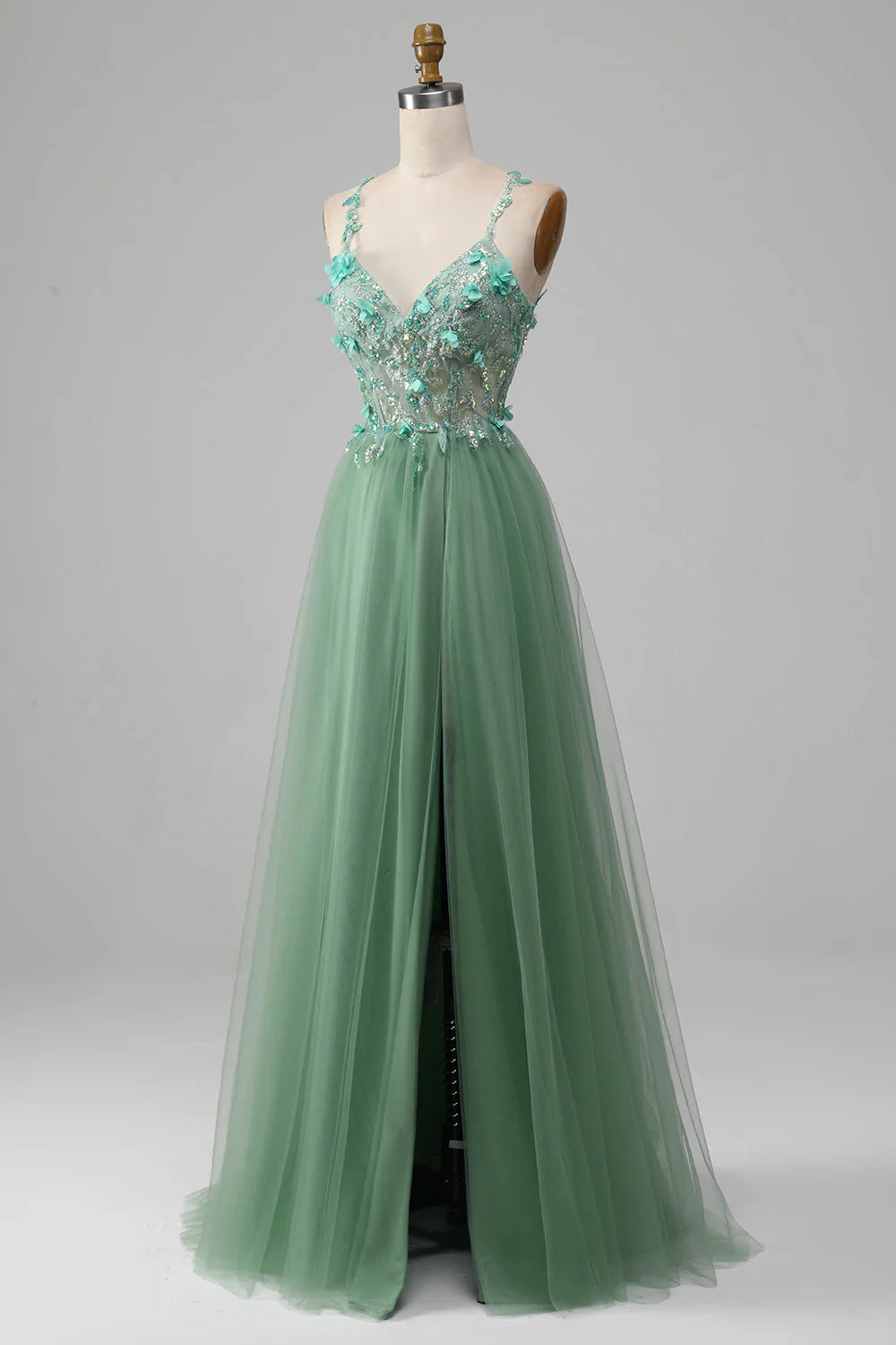 A-Line Spaghetti Straps Corset Prom Dress With Appliques