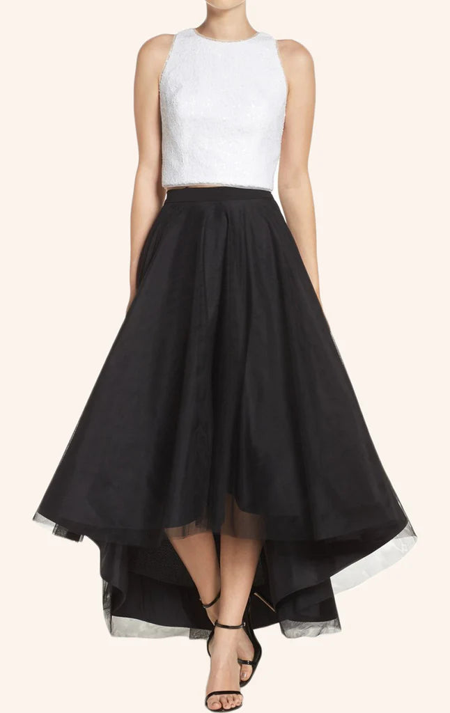 Two Piece Sequin Tulle High Low Cocktail Dress Prom Formal Gown
