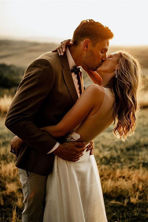 A-line Beach See Through Floor Length Rustic Bridal Dresses Wedding Dresses