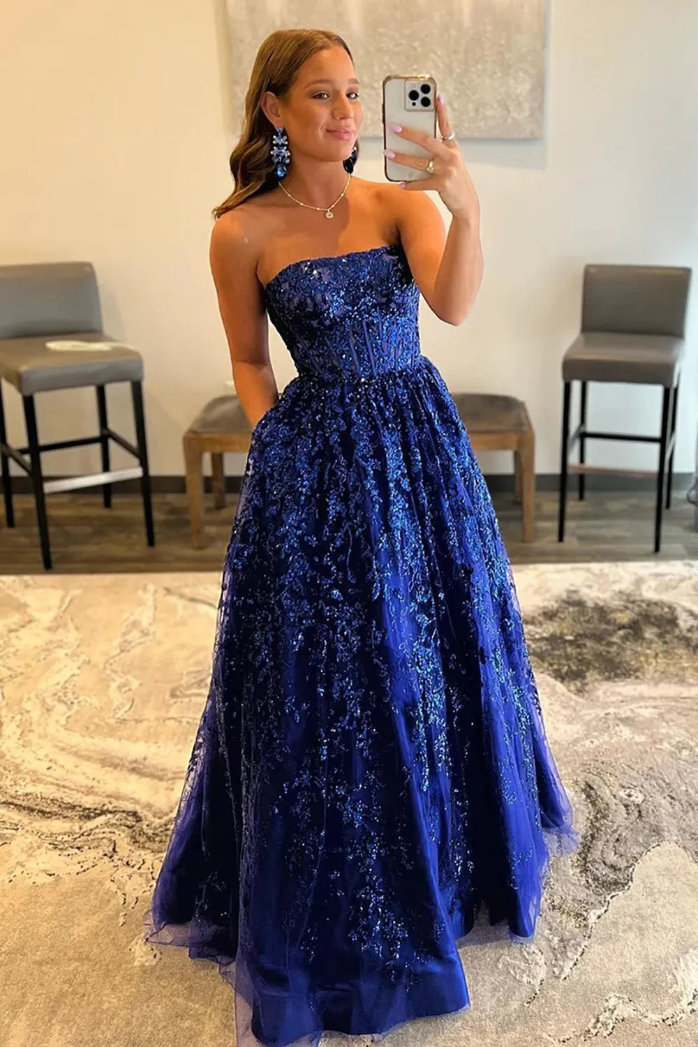 A-line Long Prom Dress with Appliques