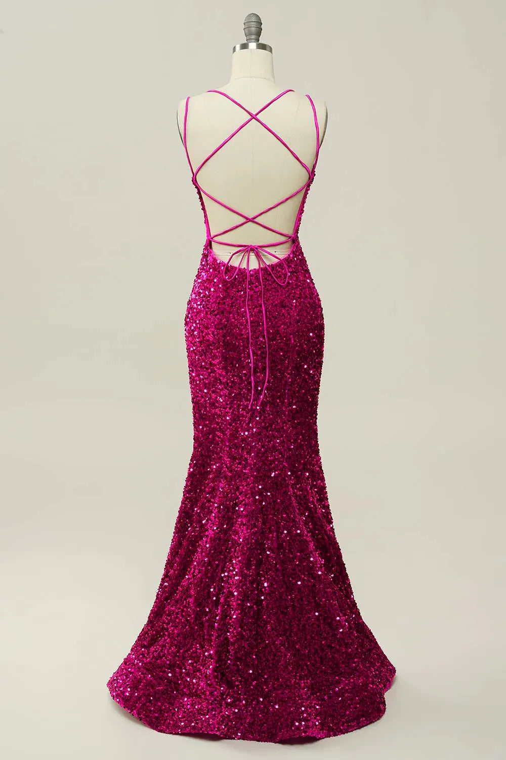 Mermaid Sequin Spaghetti Straps Prom Dress with Lace-up Back