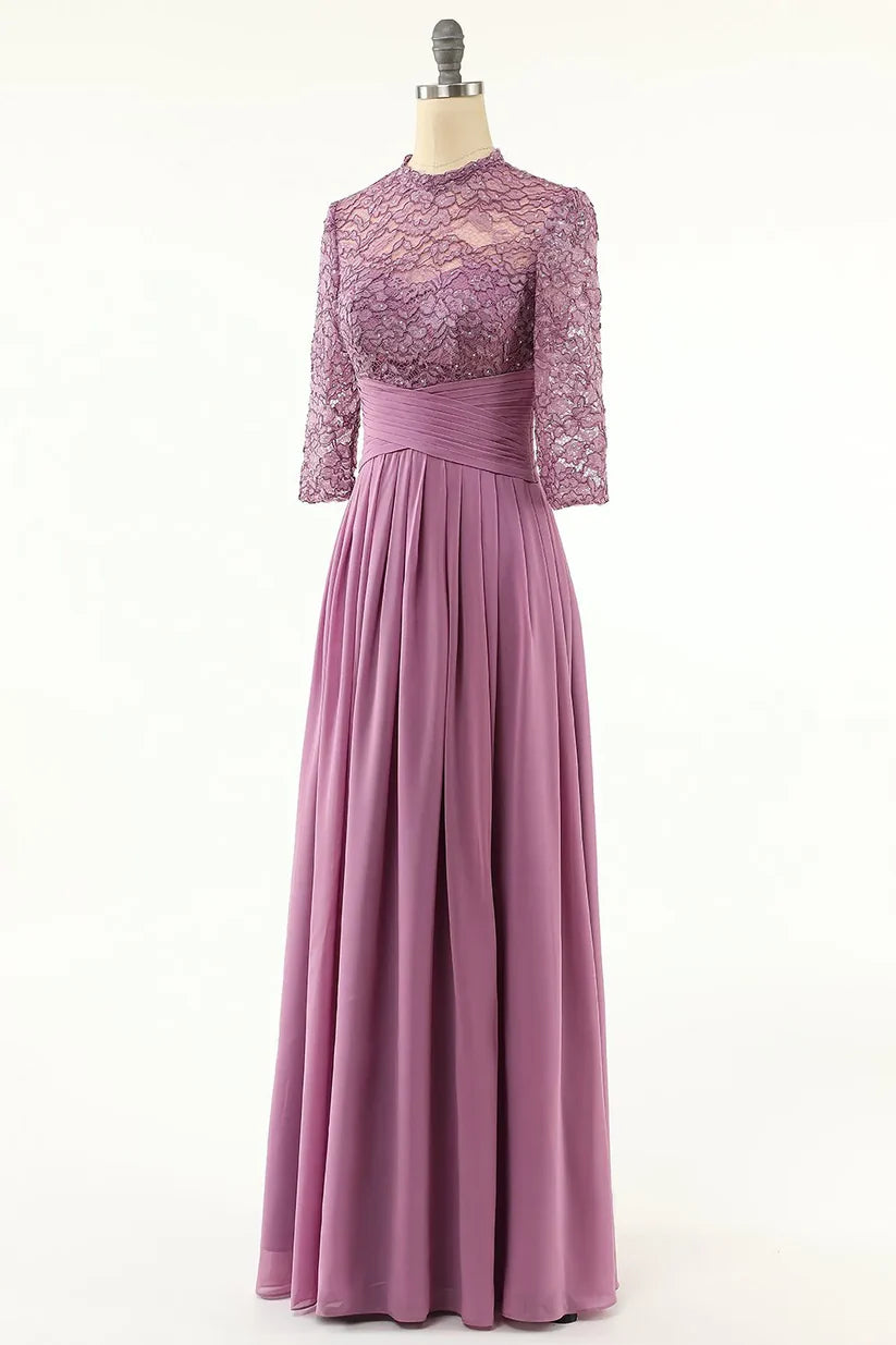 A-line Chiffon Long Mother Of the Bride Dress with Lace