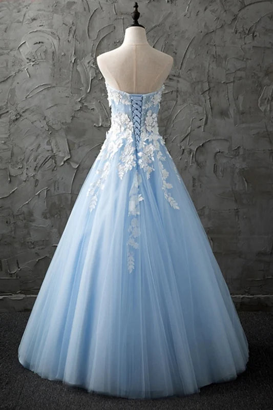 Strapless Sweetheart Neck Lace Prom Dresses