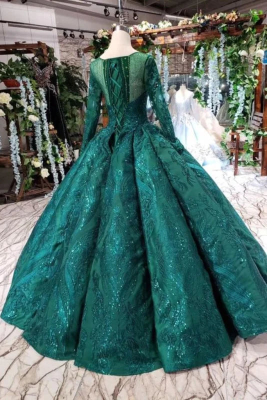 Long Sleeves Ball Gown Prom with Beads Quinceanera Dress