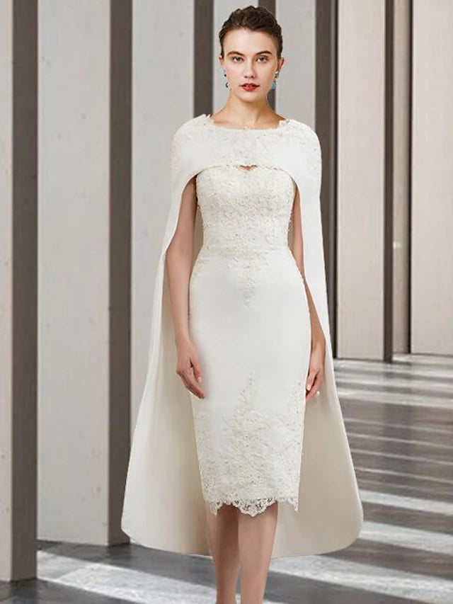 Two Piece Sheath / Column Mother of the Bride Dress Church Elegant Jewel Neck Knee Length Chiffon Lace Sleeveless with Beading Appliques