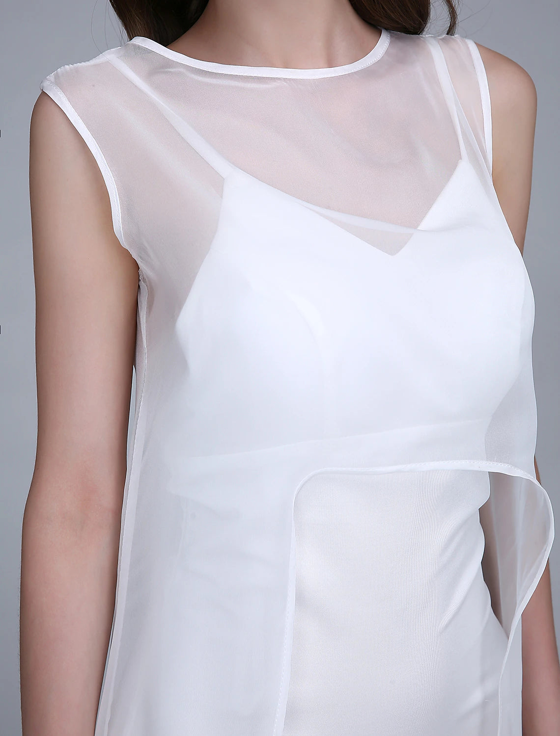 Etuikleid/Säulenkleid für die Brautjungfer, U-Boot-Ausschnitt, ärmellos, offener Rücken, knöchellang, Chiffon/Jersey mit Schlitz vorne