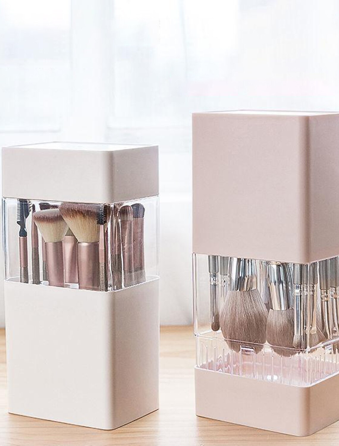 Makeup Brush Storage Box Transparent Dust-Proof Loose Powder Brush Eye Shadow Brush,Desktop Cosmetic Eyebrow Pencil Eyeliner Pen Holder