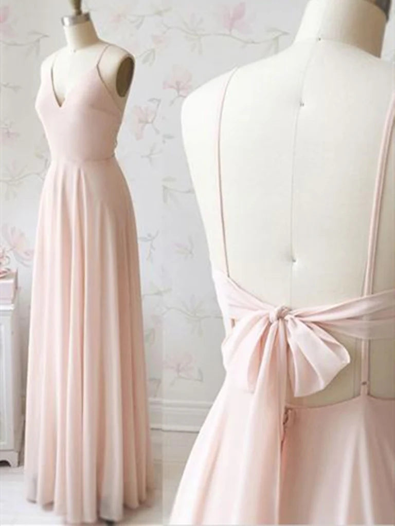 A-line V Neck Chiffon Long Prom Dress Long Evening Dress