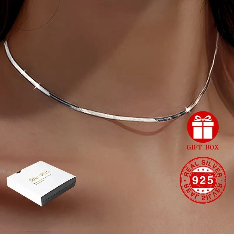 925 Sterling Silver Snake Bone Chain Necklace - Sleek & Timeless Elegant Jewelry with Premium Gift Box