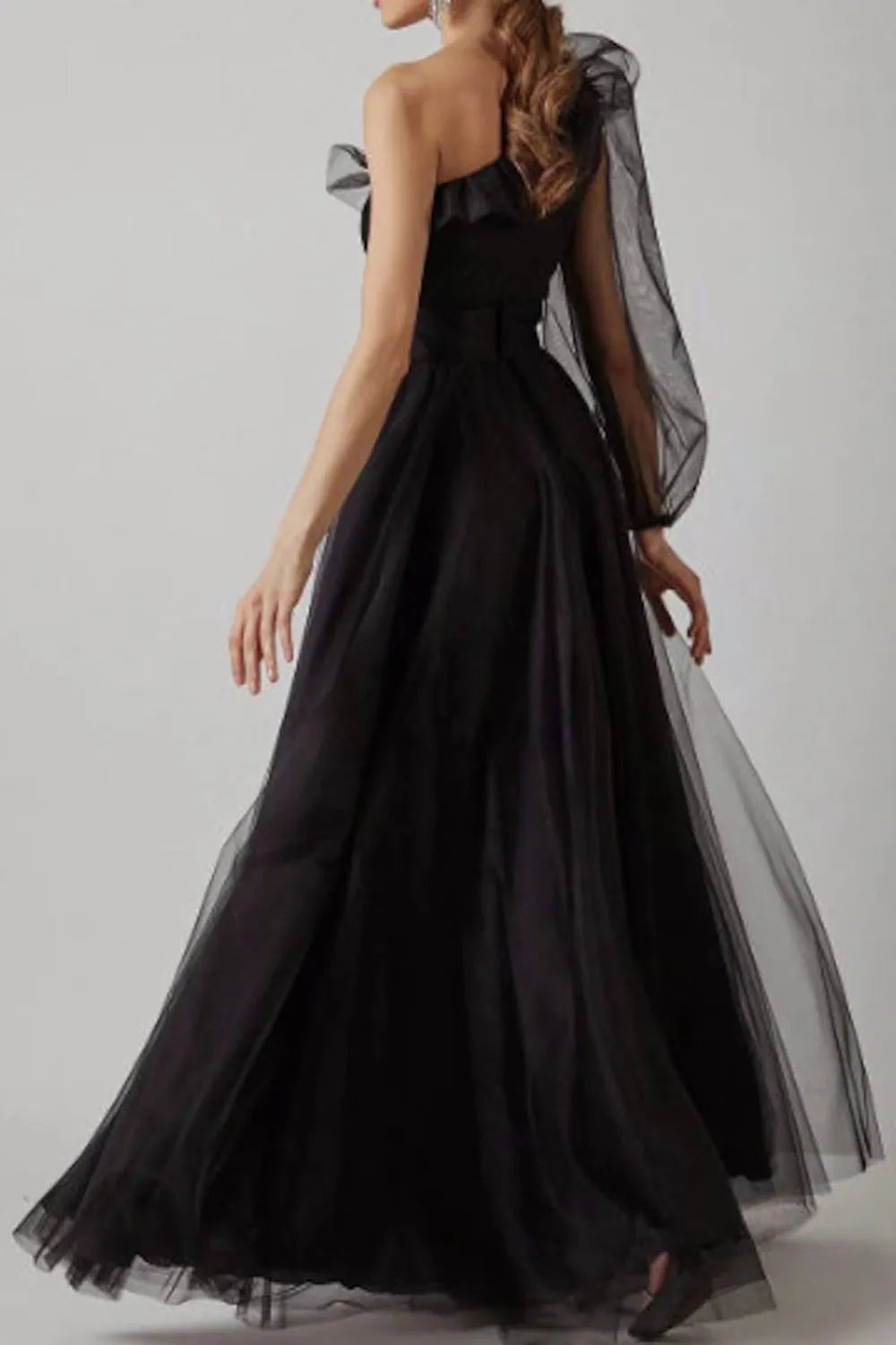 A Line One Shoulder Long Prom Dress with Long Sleeves