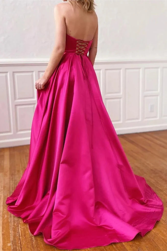 A-line Sleeveless Side Slits With Pockets Ball Gown Prom Dresses