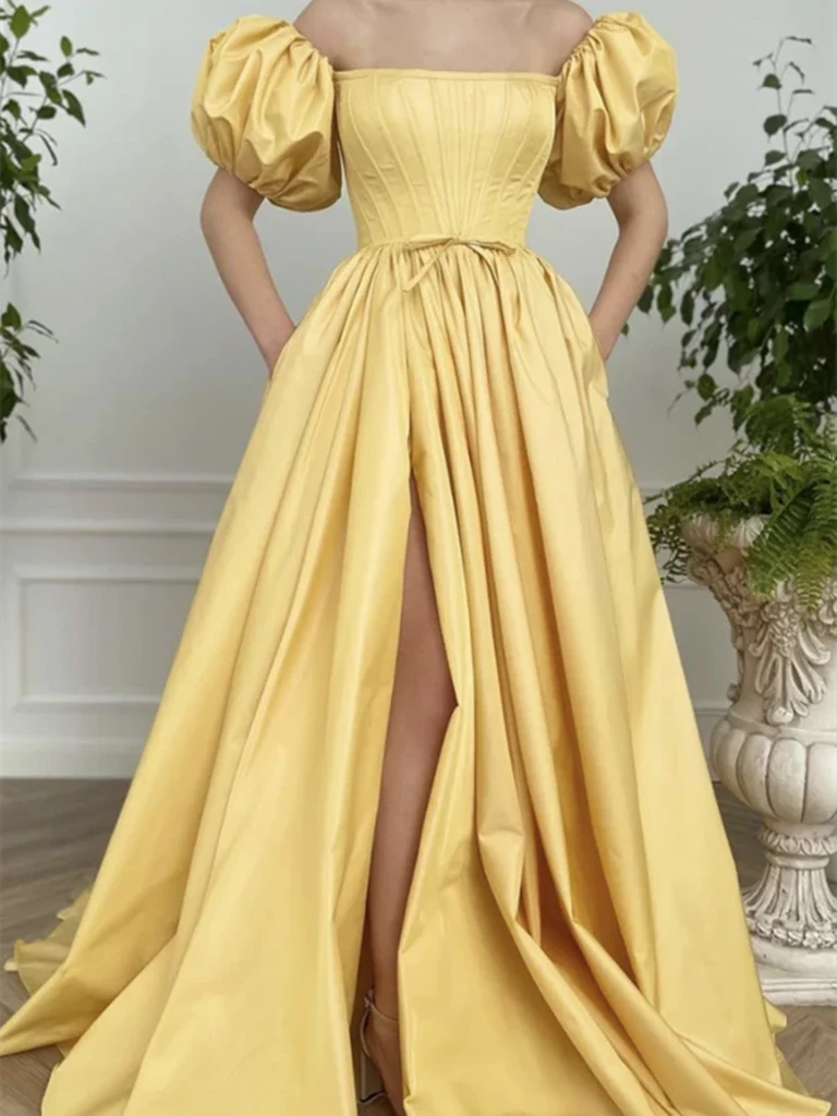 A Line Satin Long Prom Dresses