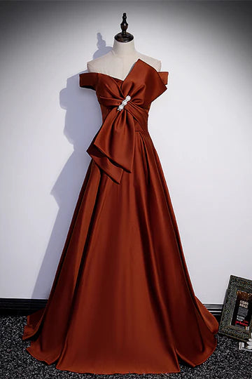 A-line Beaded Strapless Lace-Up Back Long Formal Dress with Bow