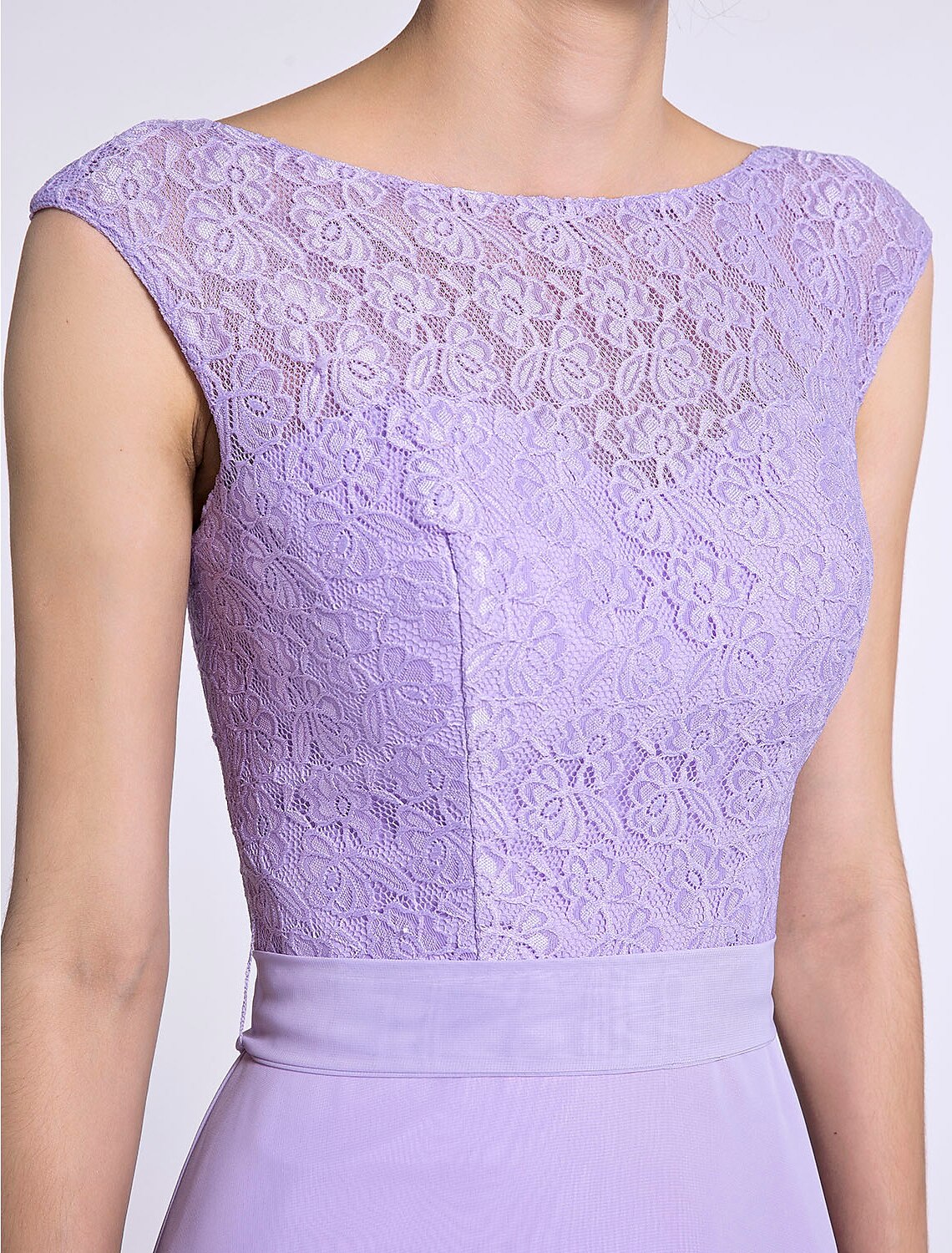 A-Linie Brautjungfernkleid U-Ausschnitt Ärmellos Knielang Chiffon / Spitze mit Spitze